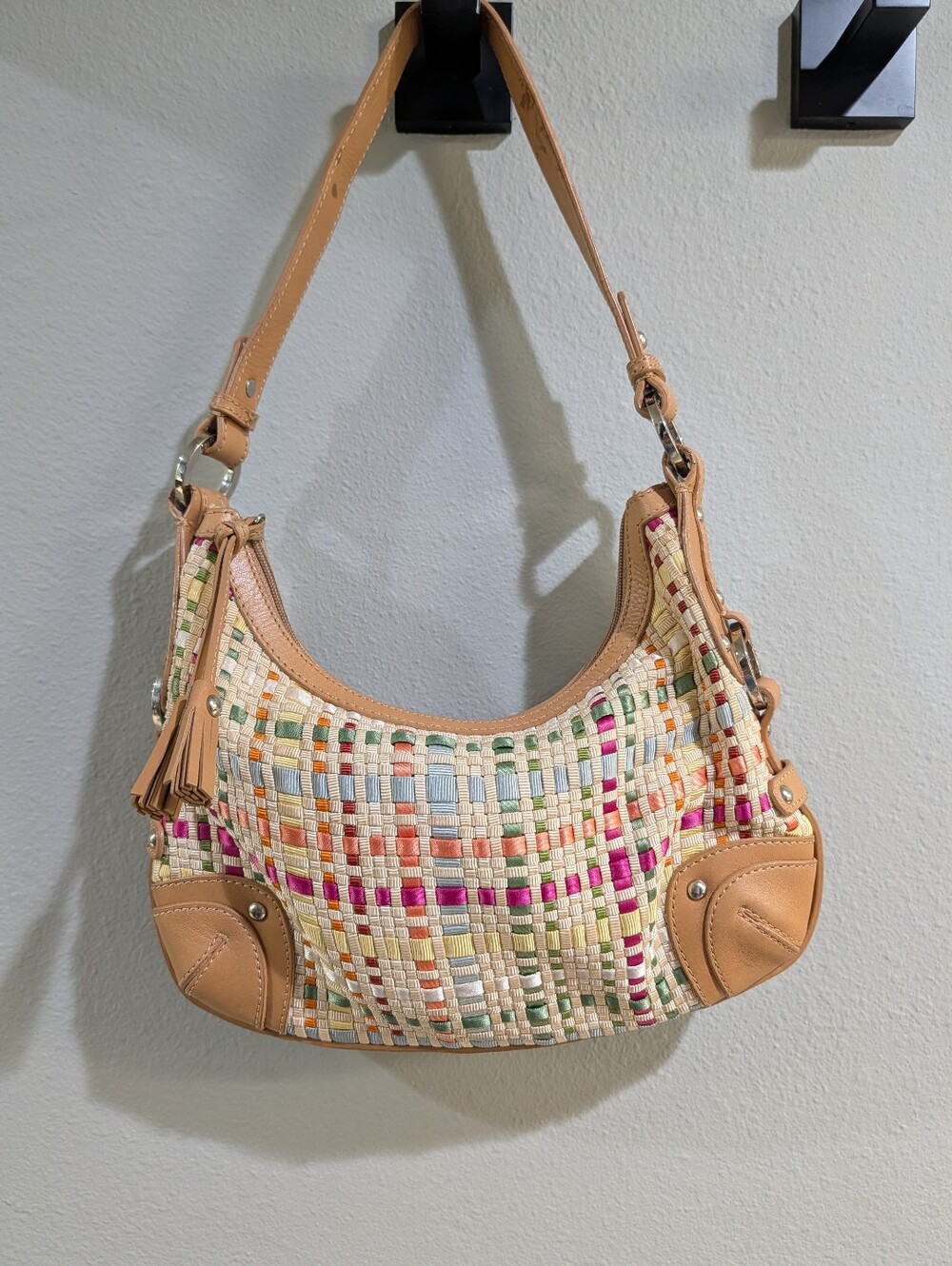 The Sak Multicolor Woven Shoulder Bag with Tan Trim